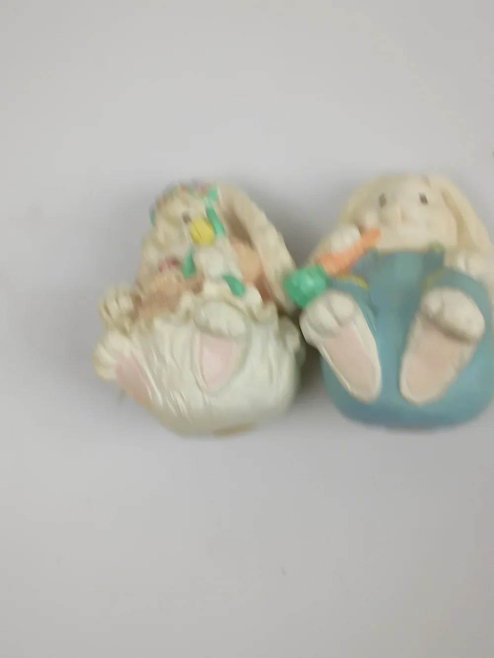 Pastel Bunny Figurine Set - Cream and Blue Decorative Bunnies